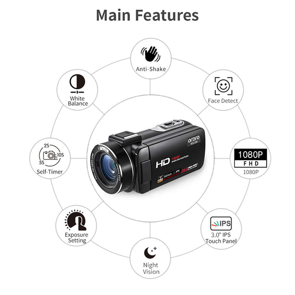 ORDRO Z20 3.0-inch 1080P HD Video Camera DV Infrared Night Vision Digital Camcorder ORDRO Z20 3.0-inch 1080P HD Video Camera DV Infrared Night Vision Digital Camcorder
